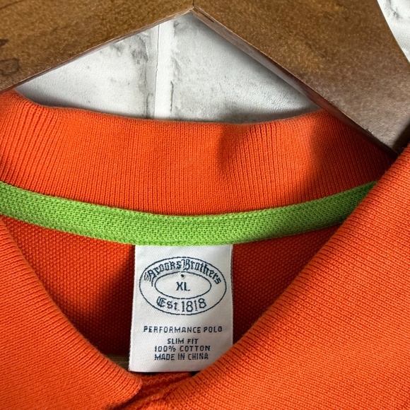 Brooks Brothers Performance Polo Orange Striped Logo Collared Shirt Mens XL SLIM - Picture 4 of 7